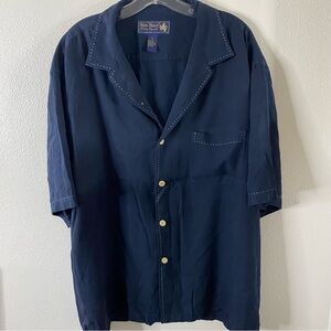Nat Nast Button up Silk Shirt Nautical Men's XL Navy Top shirt sleeve collard